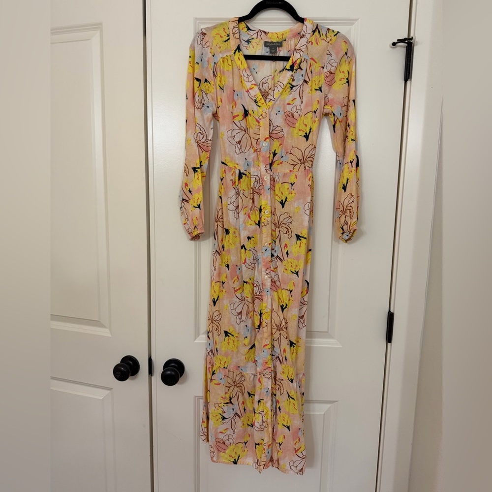 Style & Co. Multicolor Floral Long Sleeve Dress